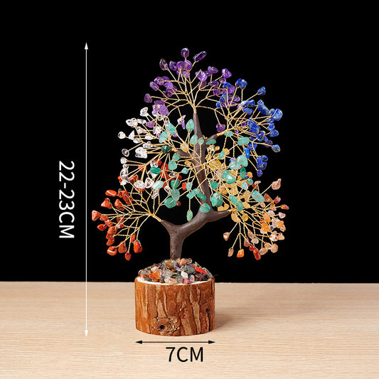 Natural crystal tree colorful gravel fortune tree life tree wood base Christmas tree home decoration ornament