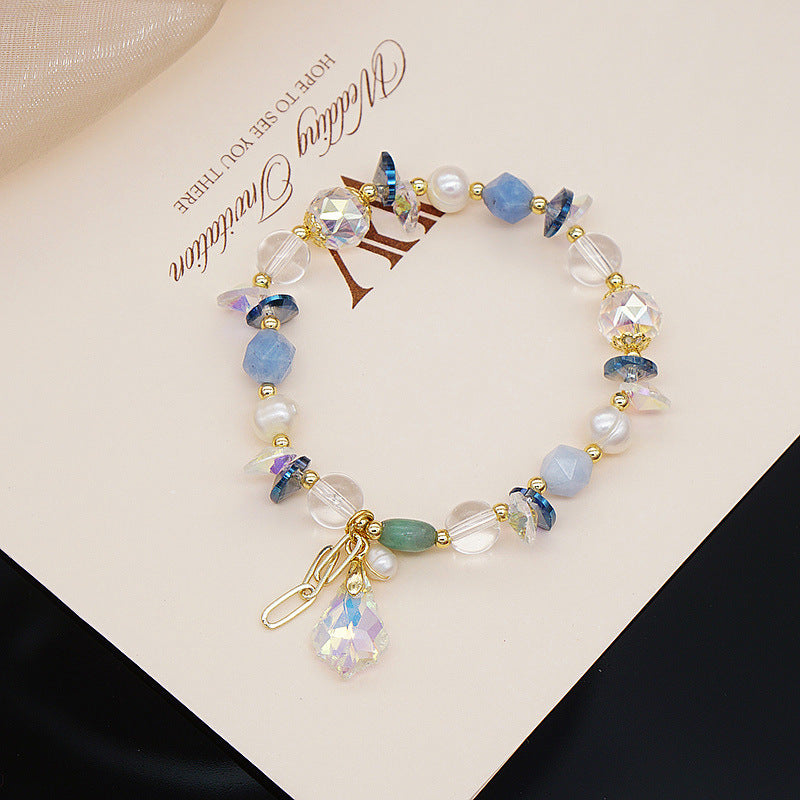 Loyal and unwavering love pink crystal blue crystal bracelet B040828