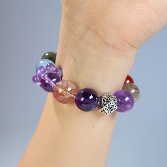 Amethyst and rutilated quartz bracelets C38D