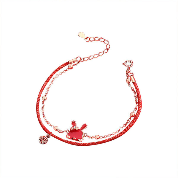 Luck and Auspiciousness Warm Color Changing Rabbit Bracelet s925 Sterling Silver Red Rope Bracelet B01RS45