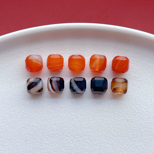 Natural crystal accessories, silk-wrapped agate cube sugar loose beads, black agate beads DIY crystal bracelet jewelry with beads