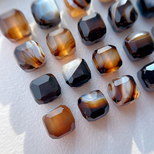 Natural crystal accessories, silk-wrapped agate cube sugar loose beads, black agate beads DIY crystal bracelet jewelry with beads