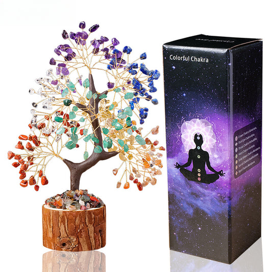 Natural crystal tree colorful gravel fortune tree life tree wood base Christmas tree home decoration ornament